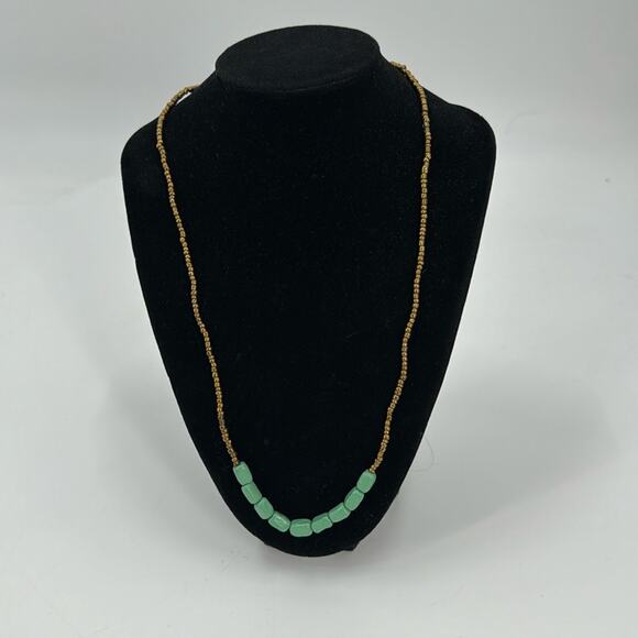 NWT handmade gold and turquoise beaded necklace - Picture 1 of 4